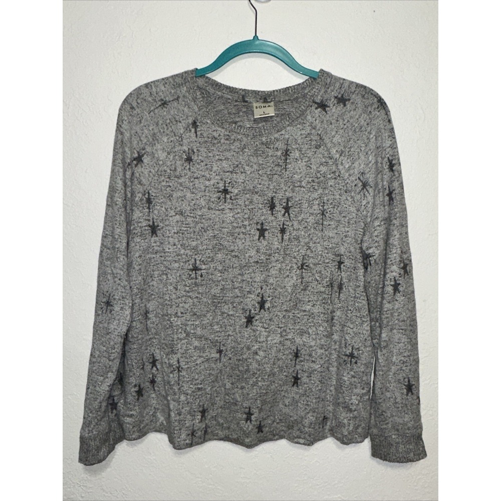 Soma Intimates‎ Gray Celestial Star Print Pajama Top Long Sleeve Crew Neck Large